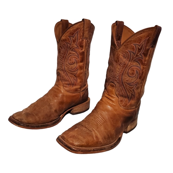 Justin Brown Leather Square-Toe Cowboy Western Boots Men's Size 9D, Made In USA - Picture 5 of 12